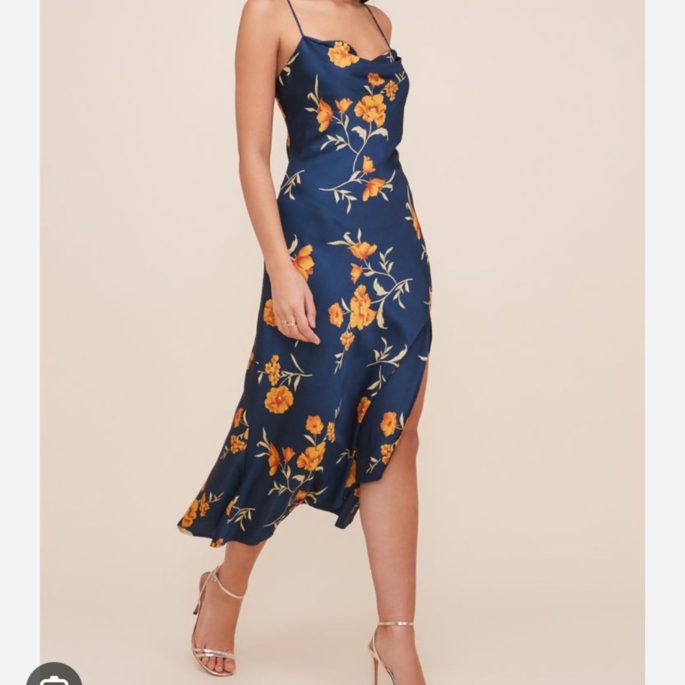 Astr GAIA - Navy and Orange Floral Midi